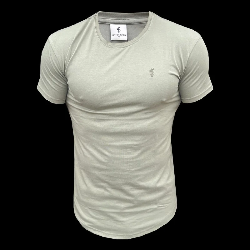 slim fit t-shirts for men -Father Sons Classic Olive Tonal Curved Hem Crew T Shirt - FSH994