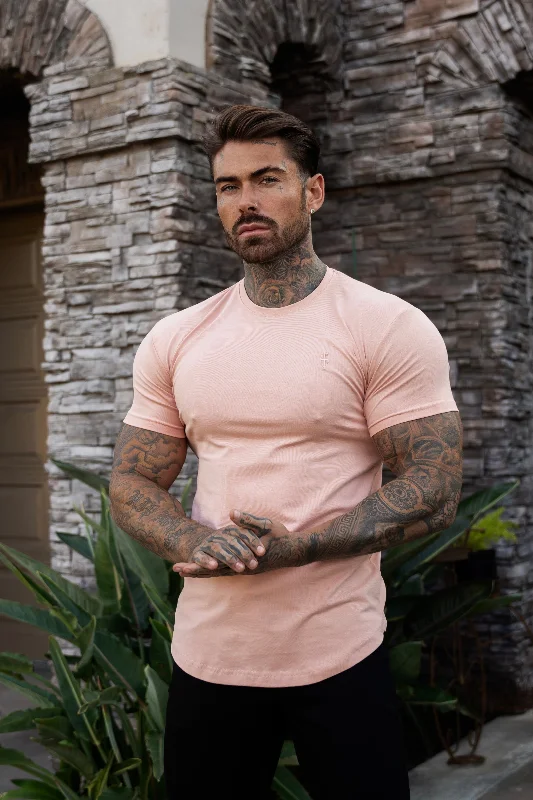 men's vintage print t-shirts -Father Sons Classic Peach Curved Hem Crew T Shirt - FSH1135 / 1155