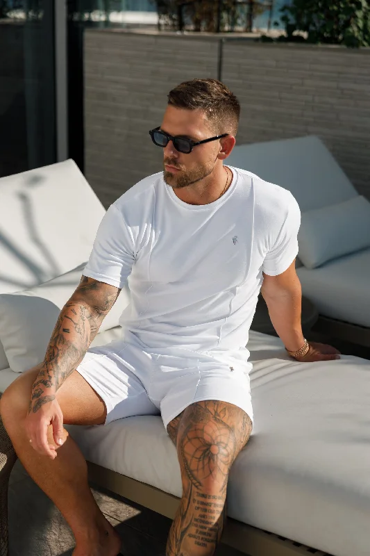 men's printed casual t-shirts -Father Sons White / Silver Crew T Shirt With Pintuck Detail - FSH1046