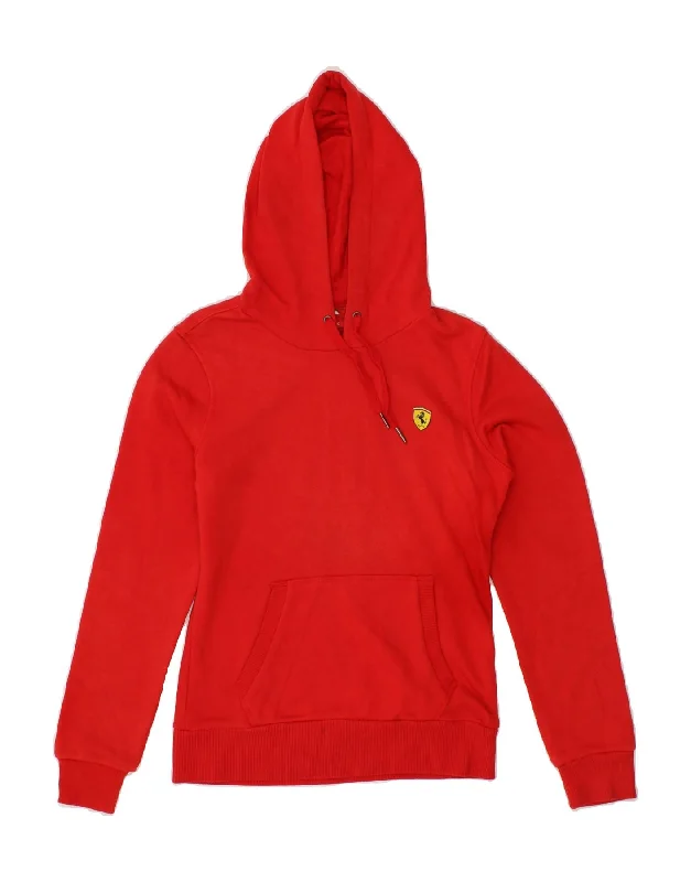 men's cool graphic sweatshirts -FERRARI Boys Hoodie Jumper 7-8 Years Red Cotton