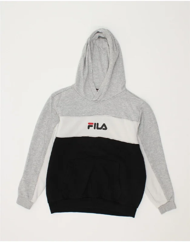 men's graphic hoodies -FILA Boys Graphic Hoodie Jumper 11-12 Years Grey Colourblock Cotton