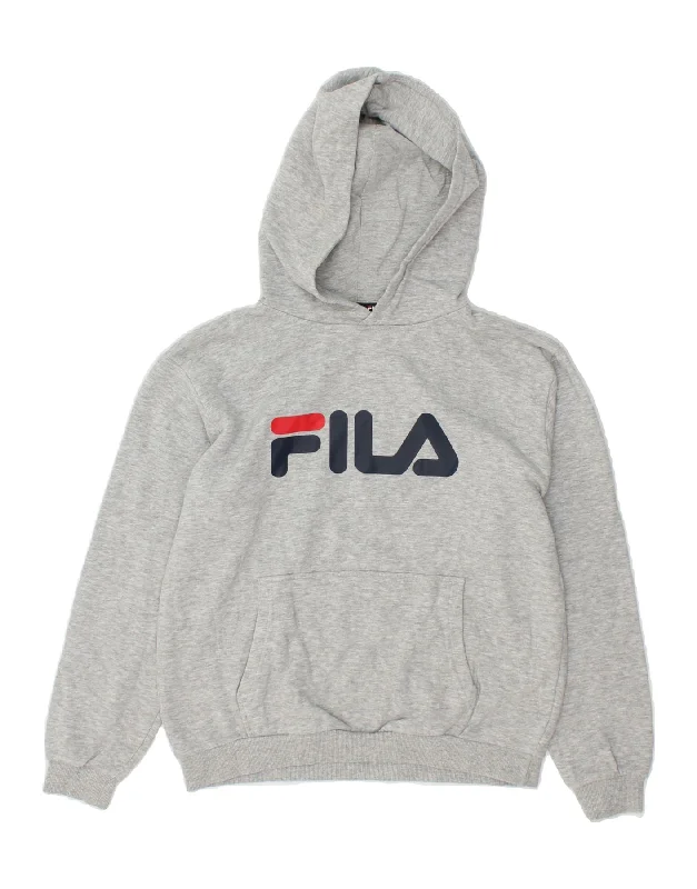 men's fleece hoodies -FILA Boys Graphic Hoodie Jumper 11-12 Years Grey Cotton