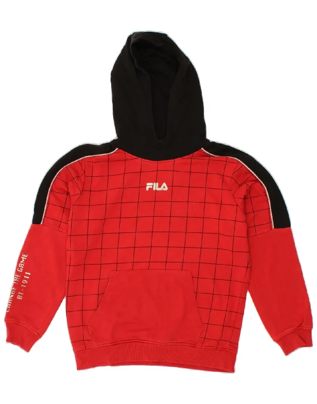 men's lightweight fleece hoodies -FILA Boys Graphic Hoodie Jumper 11-12 Years Red Check Cotton