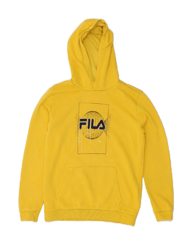 men's printed graphic hoodies -FILA Boys Graphic Hoodie Jumper 11-12 Years Yellow Cotton