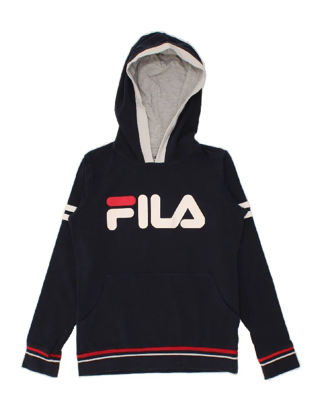 men's eco-friendly hoodies -FILA Boys Graphic Hoodie Jumper 13-14 Years Small Navy Blue Cotton