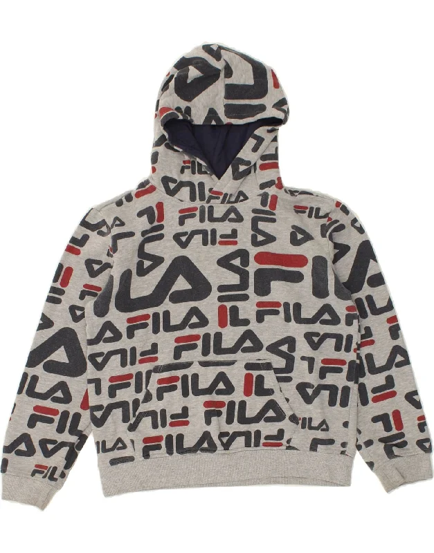 men's solid color sweatshirts -FILA Boys Graphic Hoodie Jumper 14-15 Years XL Grey Cotton