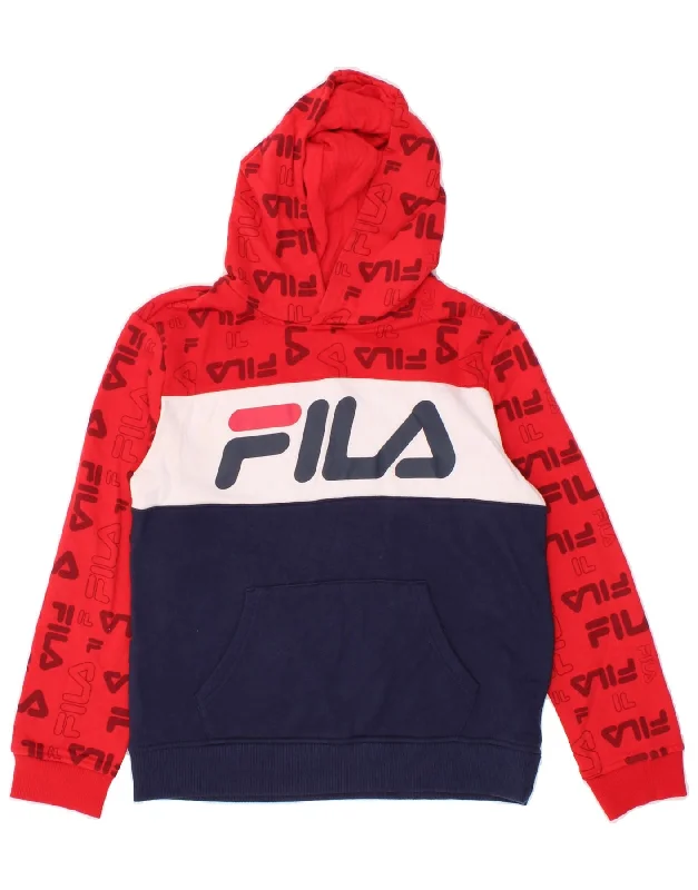 stylish men's sweatshirts -FILA Boys Graphic Hoodie Jumper 14-15 Years XL Navy Blue Colourblock