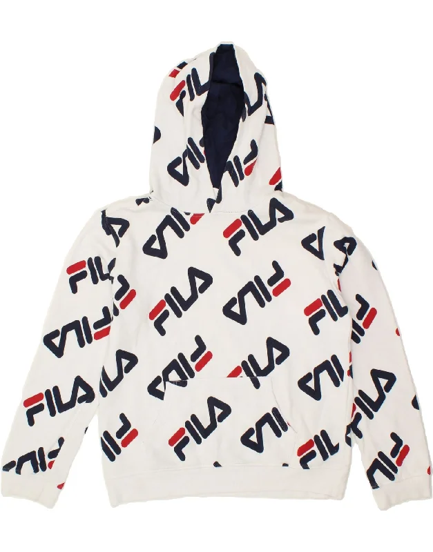 men's athletic zip-up sweatshirts -FILA Boys Graphic Hoodie Jumper 15-16 Years 2XL White Cotton