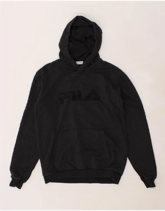 men's casual sweatshirts -FILA Boys Graphic Hoodie Jumper 15-16 Years Black Cotton