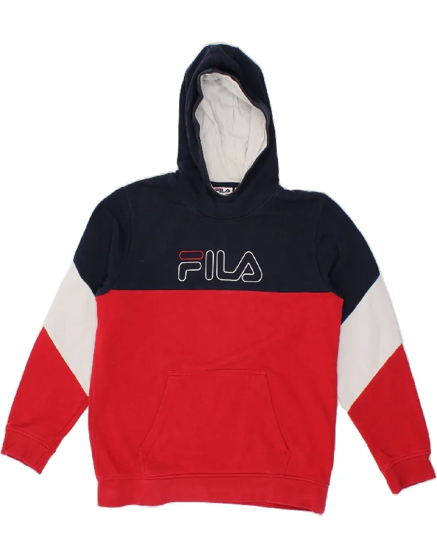 men's winter pullover sweatshirts -FILA Boys Graphic Hoodie Jumper 15-16 Years Multicoloured Colourblock