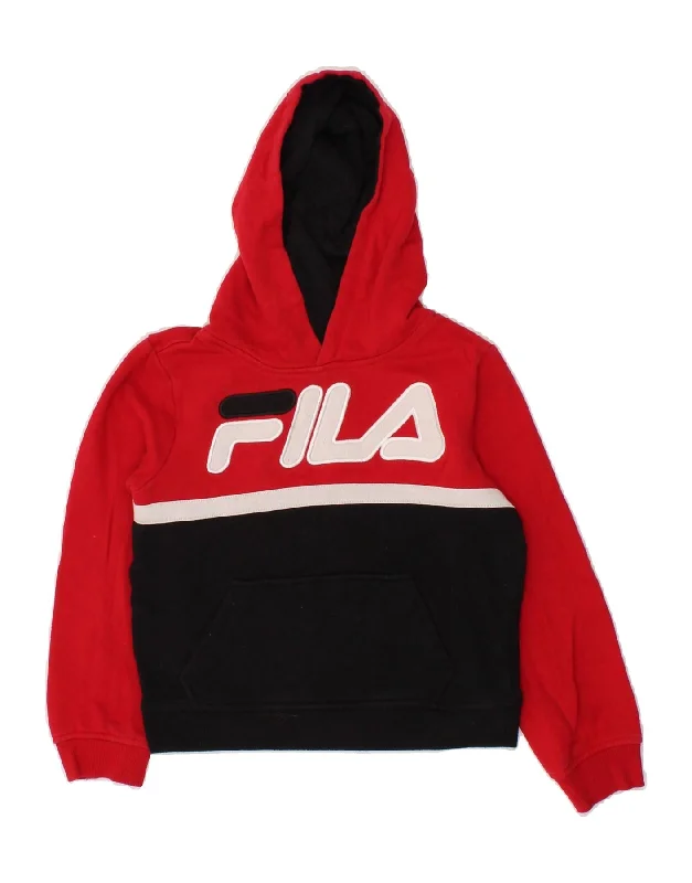 men's workout zip-up hoodies -FILA Boys Graphic Hoodie Jumper 5-6 Years Black Colourblock Cotton