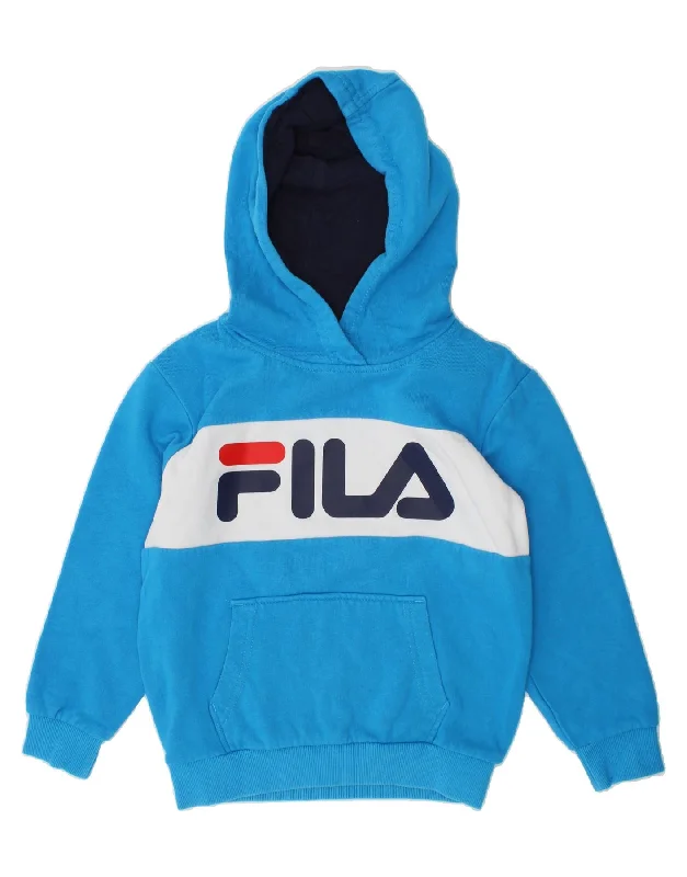 men's pullover hoodies -FILA Boys Graphic Hoodie Jumper 5-6 Years Blue Colourblock Cotton