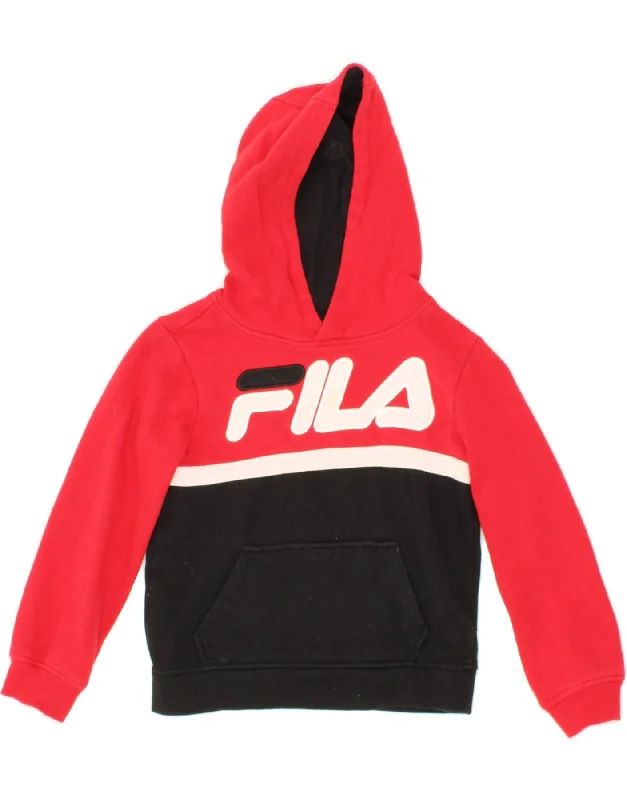 men's high-quality hoodies -FILA Boys Graphic Hoodie Jumper 5-6 Years Red Colourblock Cotton