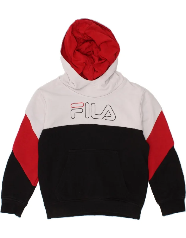 men's oversized sweatshirts for cold weather -FILA Boys Graphic Hoodie Jumper 5-6 Years White Colourblock Cotton