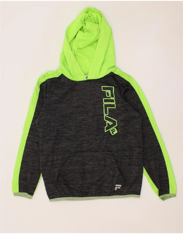 men's pullover hoodies -FILA Boys Graphic Hoodie Jumper 7-8 Years Grey Colourblock Polyester