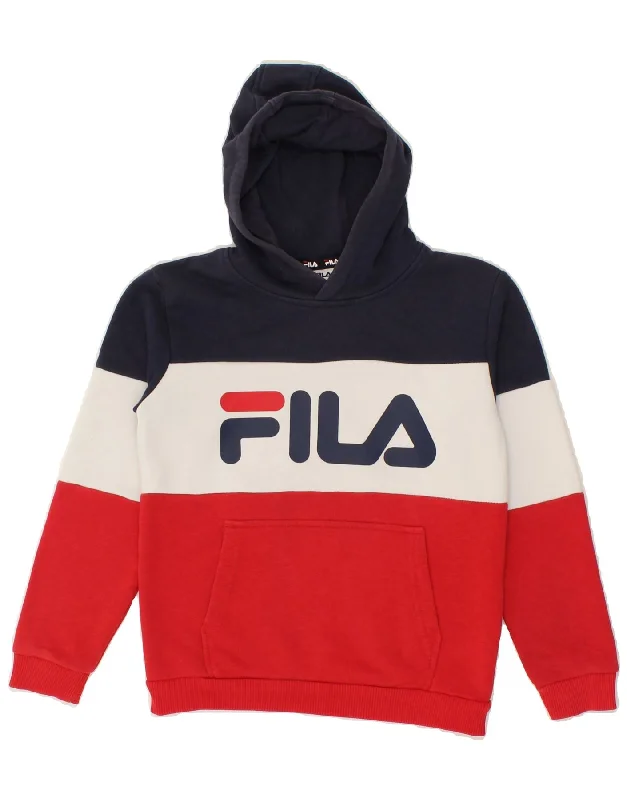 men's sporty hoodies -FILA Boys Graphic Hoodie Jumper 9-10 Years Multicoloured Colourblock