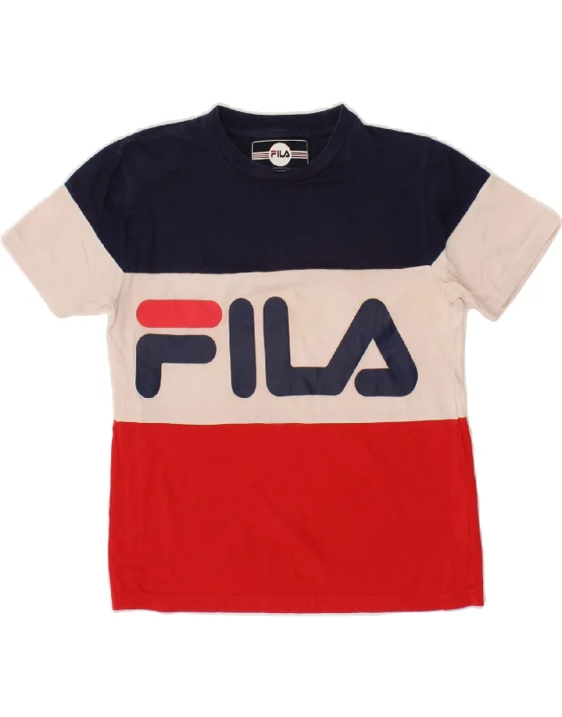 men's athletic style t-shirts -FILA Boys Graphic T-Shirt Top 12-13 Years Multicoloured Colourblock Cotton