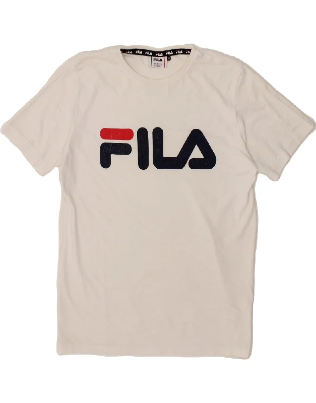 men's printed casual t-shirts -FILA Boys Graphic T-Shirt Top 13-14 Years White Cotton