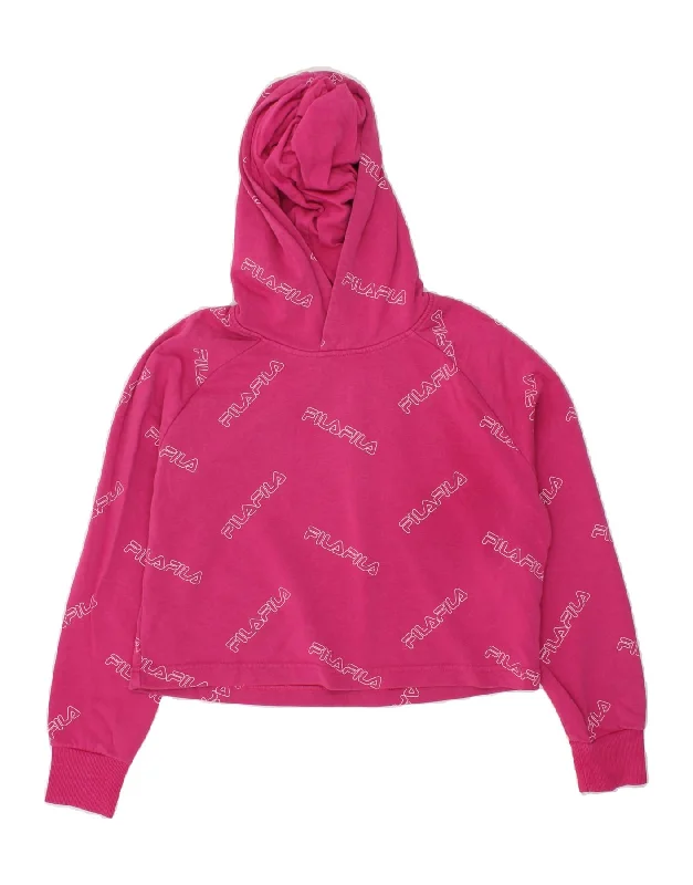 men's warm hoodies for winter -FILA Girls Graphic Crop Hoodie Jumper 11-12 Years Pink Cotton