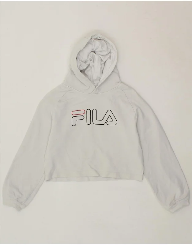 men's hoodie with unique prints -FILA Girls Graphic Crop Hoodie Jumper 9-10 Years  White Cotton