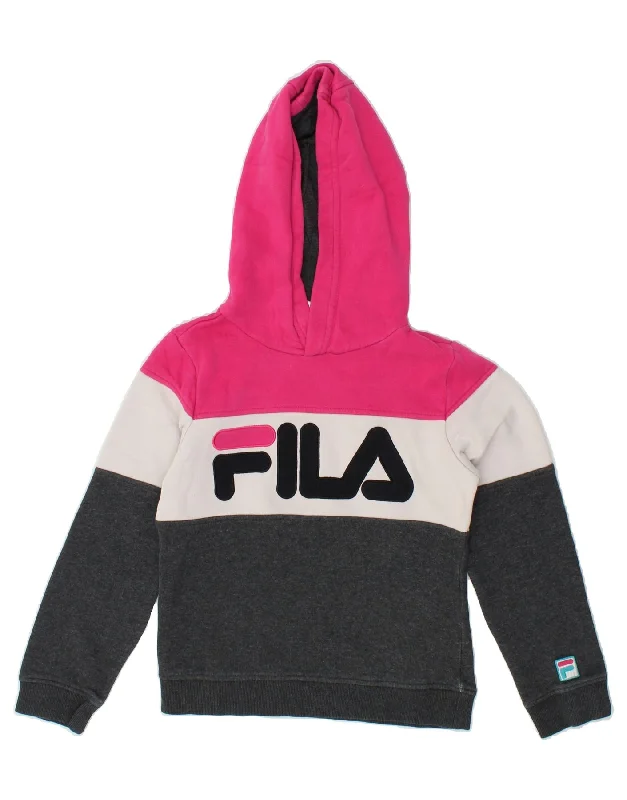 men's fleece hoodies -FILA Girls Graphic Hoodie Jumper 11-12 Years Multicoloured Colourblock