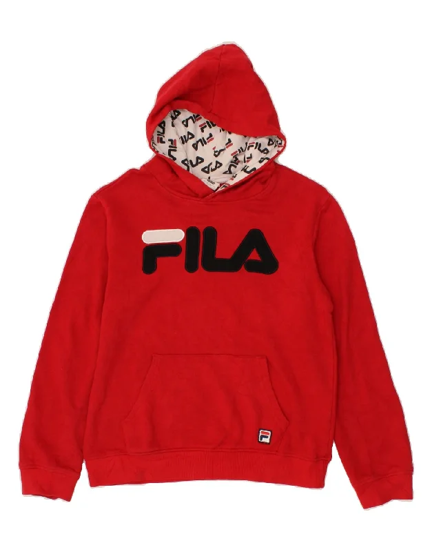 men's heavy-duty hoodies -FILA Girls Graphic Hoodie Jumper 14-15 Years XL Red Cotton