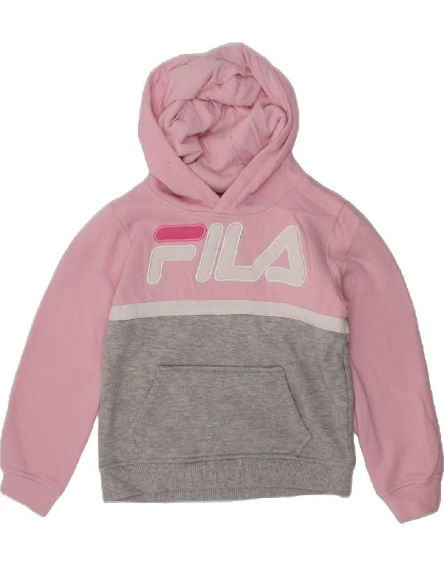 men's solid color sweatshirts -FILA Girls Graphic Hoodie Jumper 5-6 Years Pink Colourblock Cotton