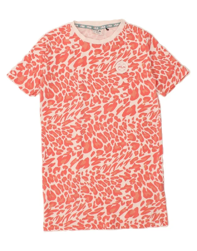 men's casual printed t-shirts -FILA Girls Graphic T-Shirt Dress 9-10 Years Red Animal Print Cotton