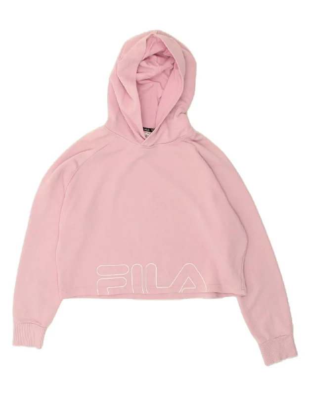 men's hoodie sweatshirt -FILA Girls Oversized Crop Graphic Hoodie Jumper 13-14 Years Pink Cotton