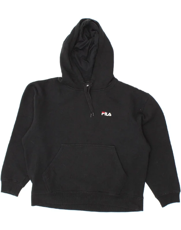 men's hoodie for outdoor activities -FILA Girls Oversized Hoodie Jumper 13-14 Years XL Black Cotton