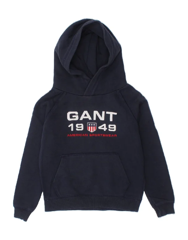 men's athletic sweatshirts -GANT Boys Graphic Hoodie Jumper 7-8 Years Navy Blue Cotton