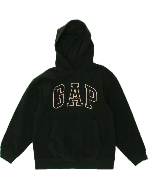 men's winter sweatshirts -GAP Boys Graphic Fleece Hoodie Jumper 8-9 Years Medium  Green Polyester