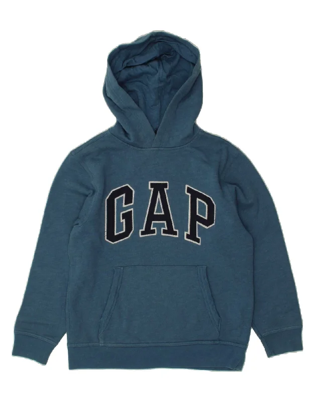 men's athletic fit hoodies -GAP Boys Graphic Hoodie Jumper 11-12 Years Blue Cotton