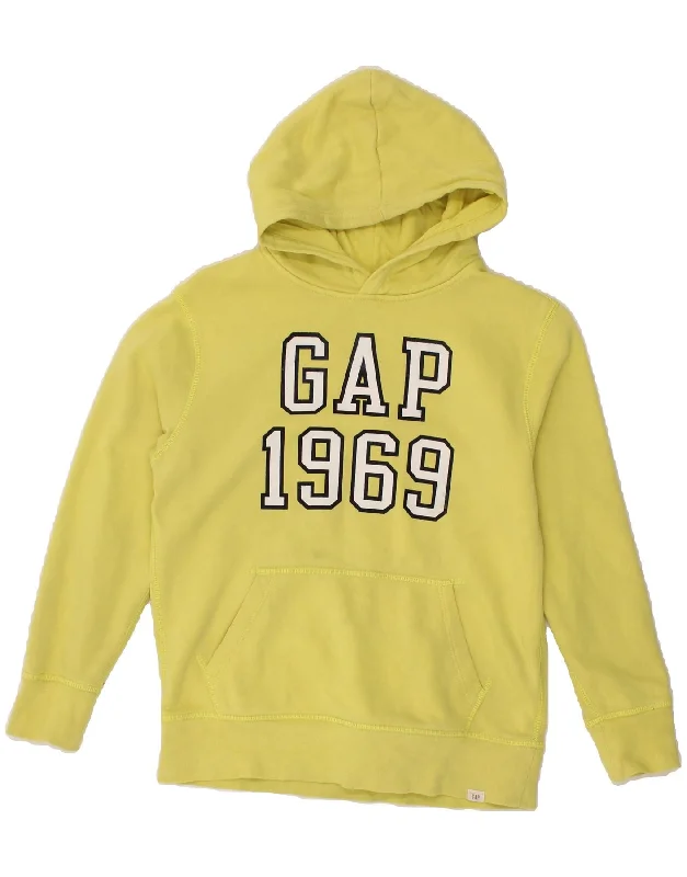 men's pullover hoodie with pockets -GAP Boys Graphic Hoodie Jumper 11-12 Years XL Yellow Cotton