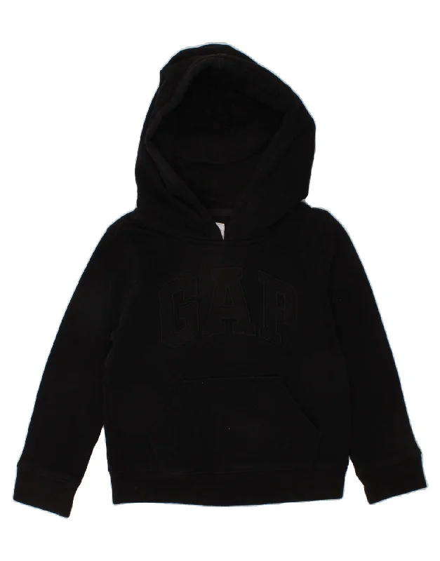 men's zip-up sweatshirts -GAP Boys Graphic Hoodie Jumper 4-5 Years Black Cotton