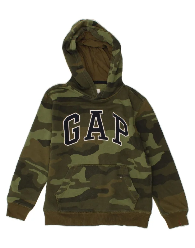 men's workout sweatshirts -GAP Boys Graphic Hoodie Jumper 8-9 Years Medium Khaki Camouflage Cotton