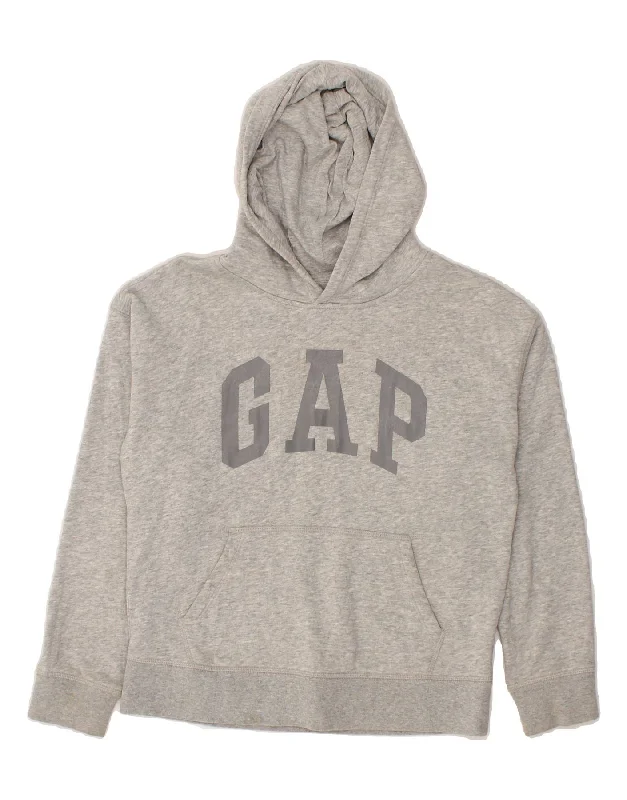 men's pullover sweatshirts -GAP Boys Graphic Hoodie Jumper 9-10 Years Large  Grey Cotton