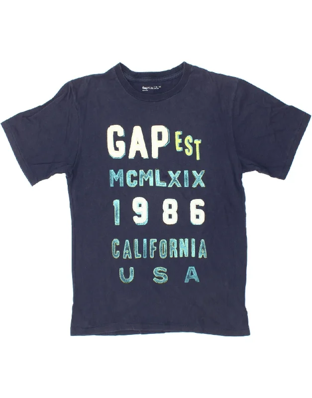 men's stylish printed tees -GAP Boys Graphic T-Shirt Top 12-13 Years XL Navy Blue Cotton