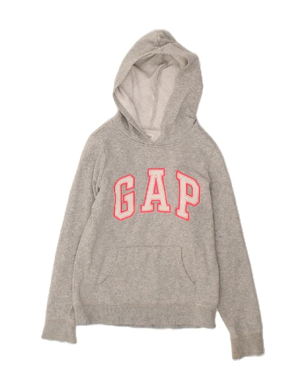 men's fleece zip-up hoodies -GAP Girls Graphic Hoodie Jumper 11-12 Years XL  Grey Cotton