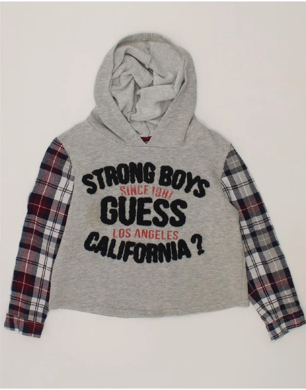 men's printed graphic hoodies -GUESS Boys Graphic Hoodie Jumper 4-5 Years Grey Cotton