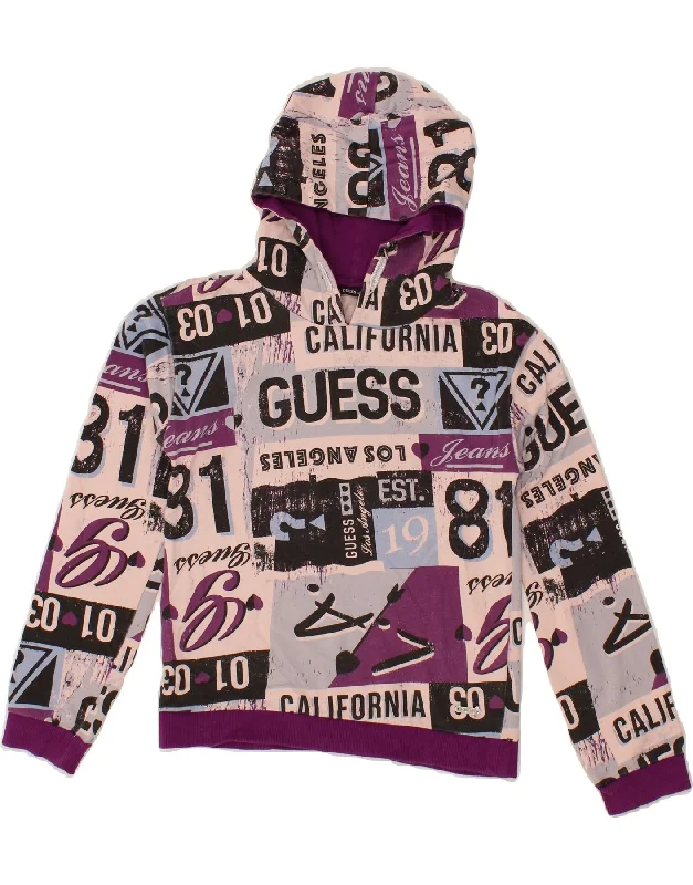 men's lightweight zip-up hoodies -GUESS Girls Graphic Hoodie Jumper 11-12 Years Purple Cotton