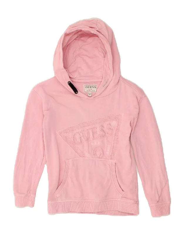 men's casual sweatshirts -GUESS Girls Graphic Hoodie Jumper 4-5 Years Pink