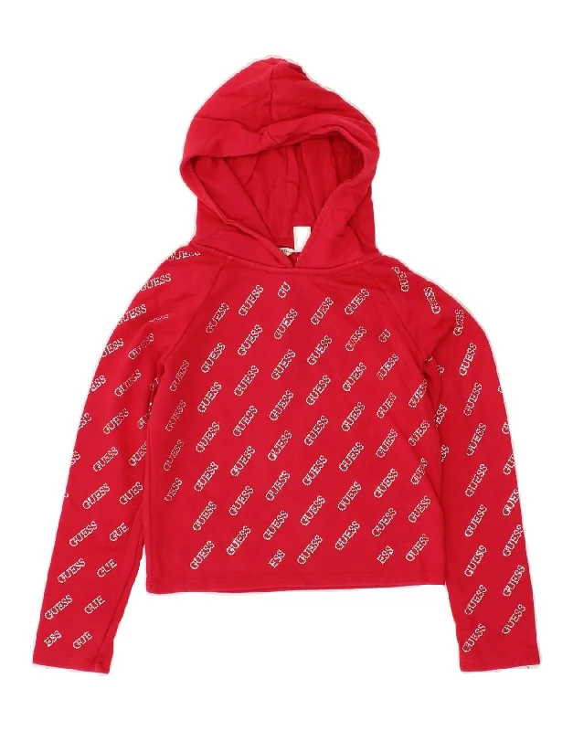 stylish men's sweatshirts -GUESS Girls Graphic Hoodie Jumper 9-10 Years Red Cotton