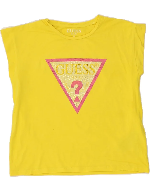 men's fun graphic t-shirts -GUESS Girls Graphic T-Shirt Top 15-16 Years Yellow Cotton