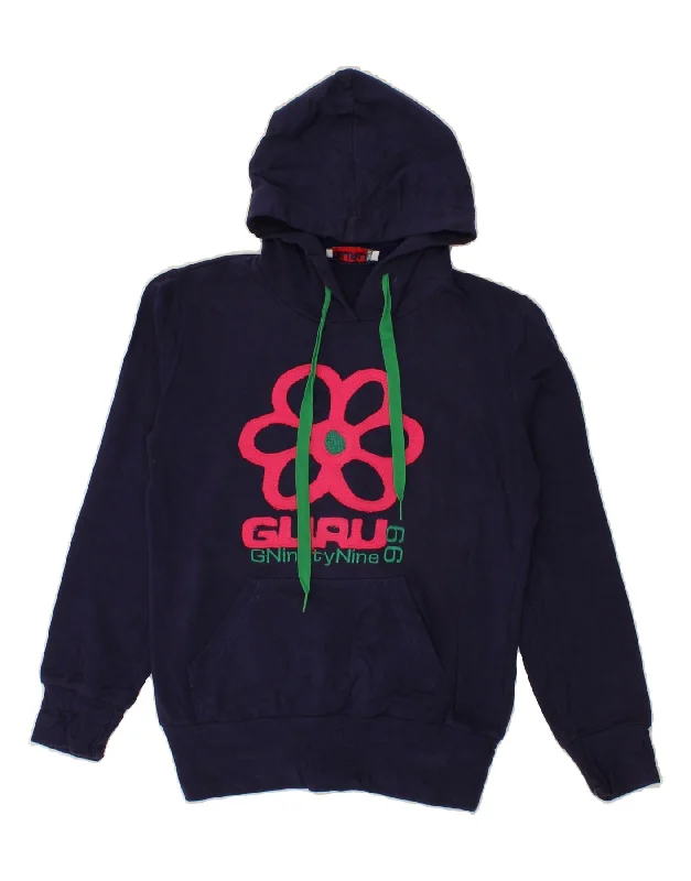 men's cool graphic sweatshirts -GURU Boys Graphic Hoodie Jumper 13-14 Years Small Navy Blue Cotton