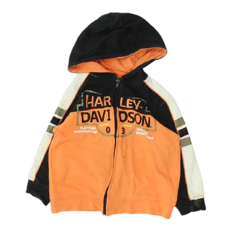 men's cotton blend hoodies -Harley Davidson Kids Orange Black Full Zip Hoodie | Vintage Designer Boys Girls