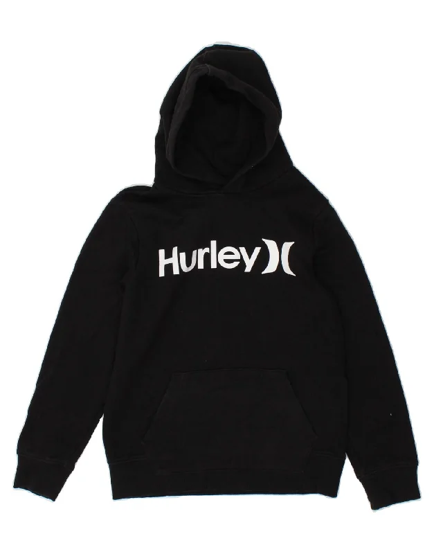 men's casual zip-up sweatshirts -HURLEY Boys Graphic Hoodie Jumper 10-11 Years Black Cotton