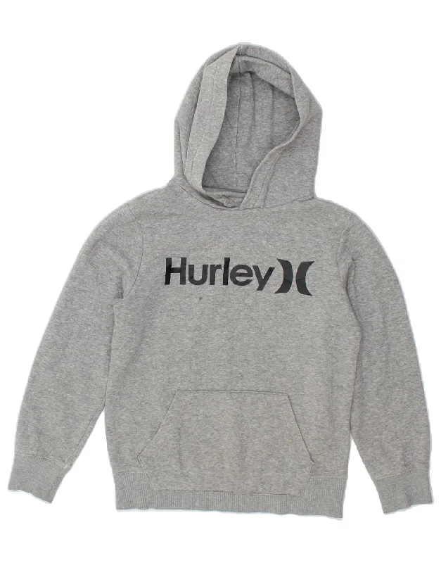 men's heavy fleece sweatshirts -HURLEY Boys Graphic Hoodie Jumper 10-11 Years Medium  Grey