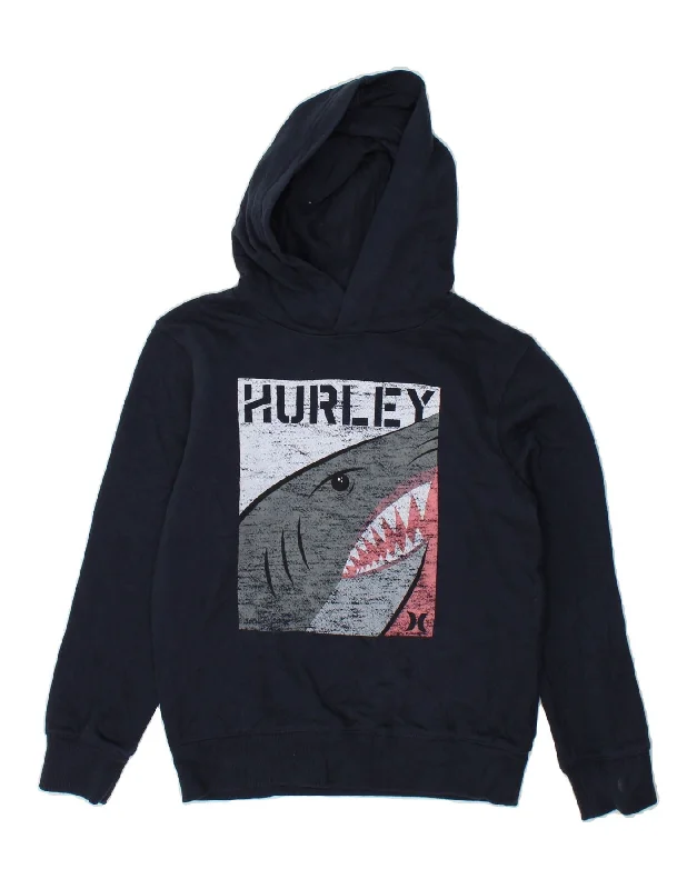 men's zip hoodie with high collar -HURLEY Boys Graphic Hoodie Jumper 10-11 Years Medium  Navy Blue Cotton