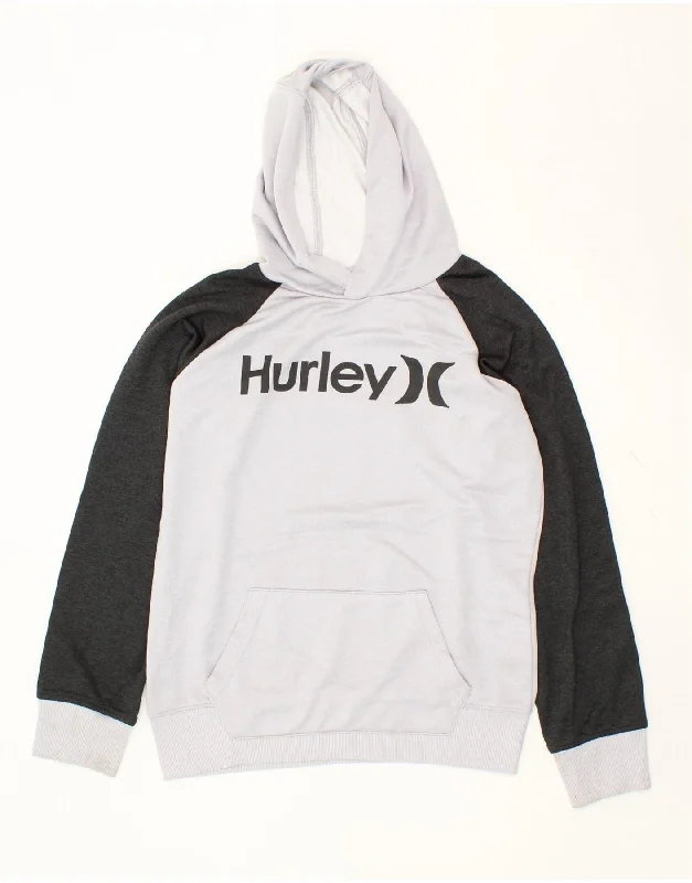 men's zip-up sweatshirts -HURLEY Boys Graphic Hoodie Jumper 12-13 Years  Grey Colourblock Polyester